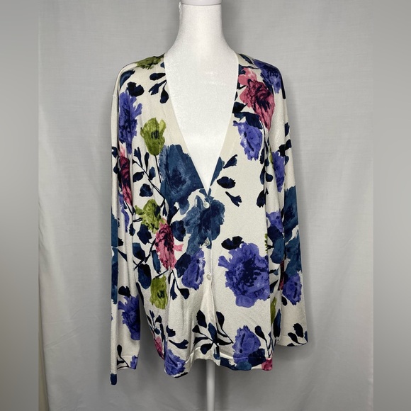 Jones, New York Cream Color with Floral Motif  Sweater - Picture 1 of 7